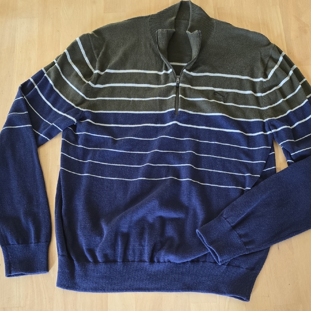Puma Men's Zip-Up Sweater - Navy and Green